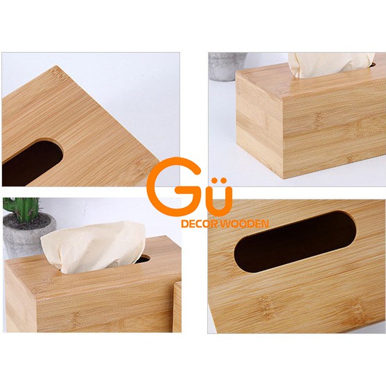 Hộp đựng khăn giấy Gu Decor Wooden, Đựng giấy ăn chất liệu Gỗ tre Phụ kiện bàn ăn