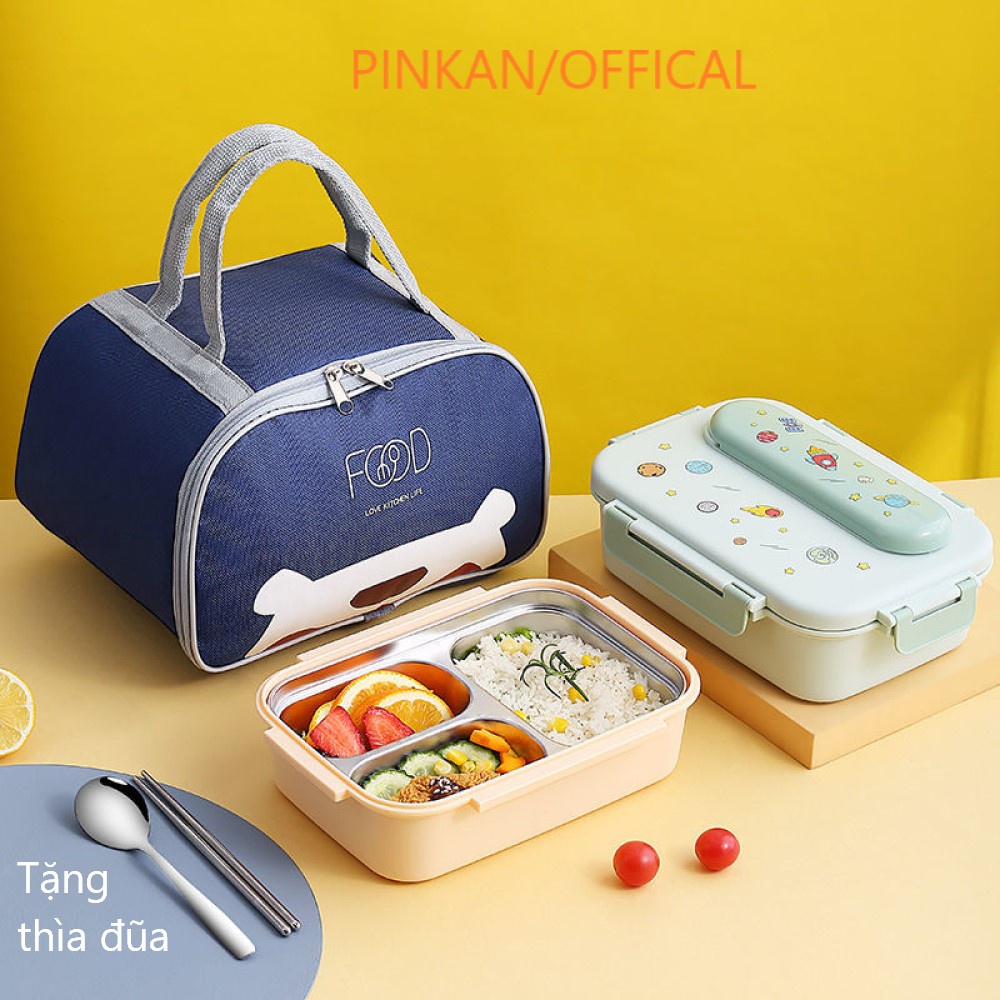 Hộp Cơm Văn Phòng , Hộp Đựng Cơm 3- 4 ngăn Inox có Tặng Kèm Thia Đũa HC02.