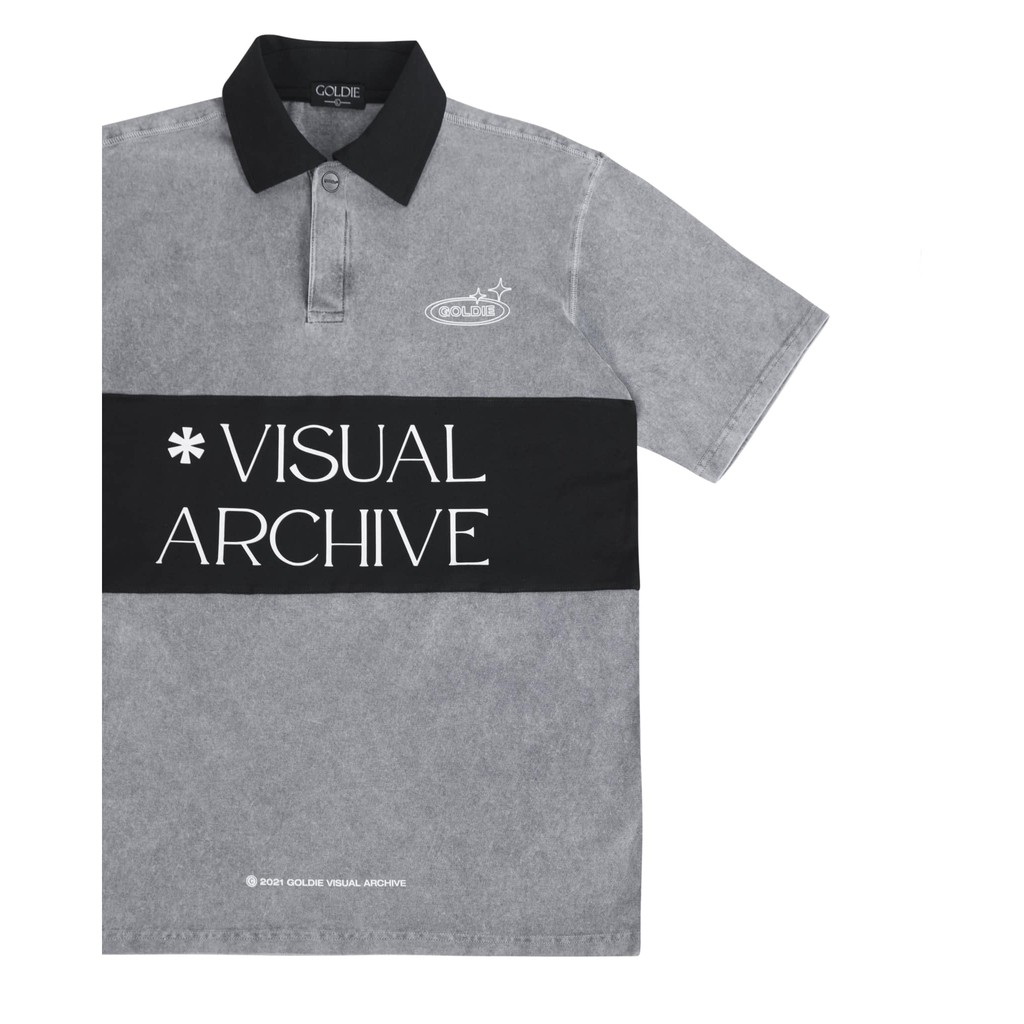 [Mã INCU50 giảm 50K đơn 250K] Áo polo 'GOLDIE PANELED POLO' giặt mài ghép mảnh màu xám tro | BigBuy360 - bigbuy360.vn