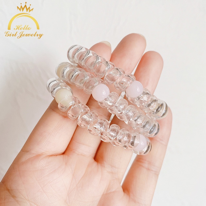 Dây Cột Tóc Trong Suốt Xâu Hạt Hình Hello Kitty Thời Trang Cho Nữ