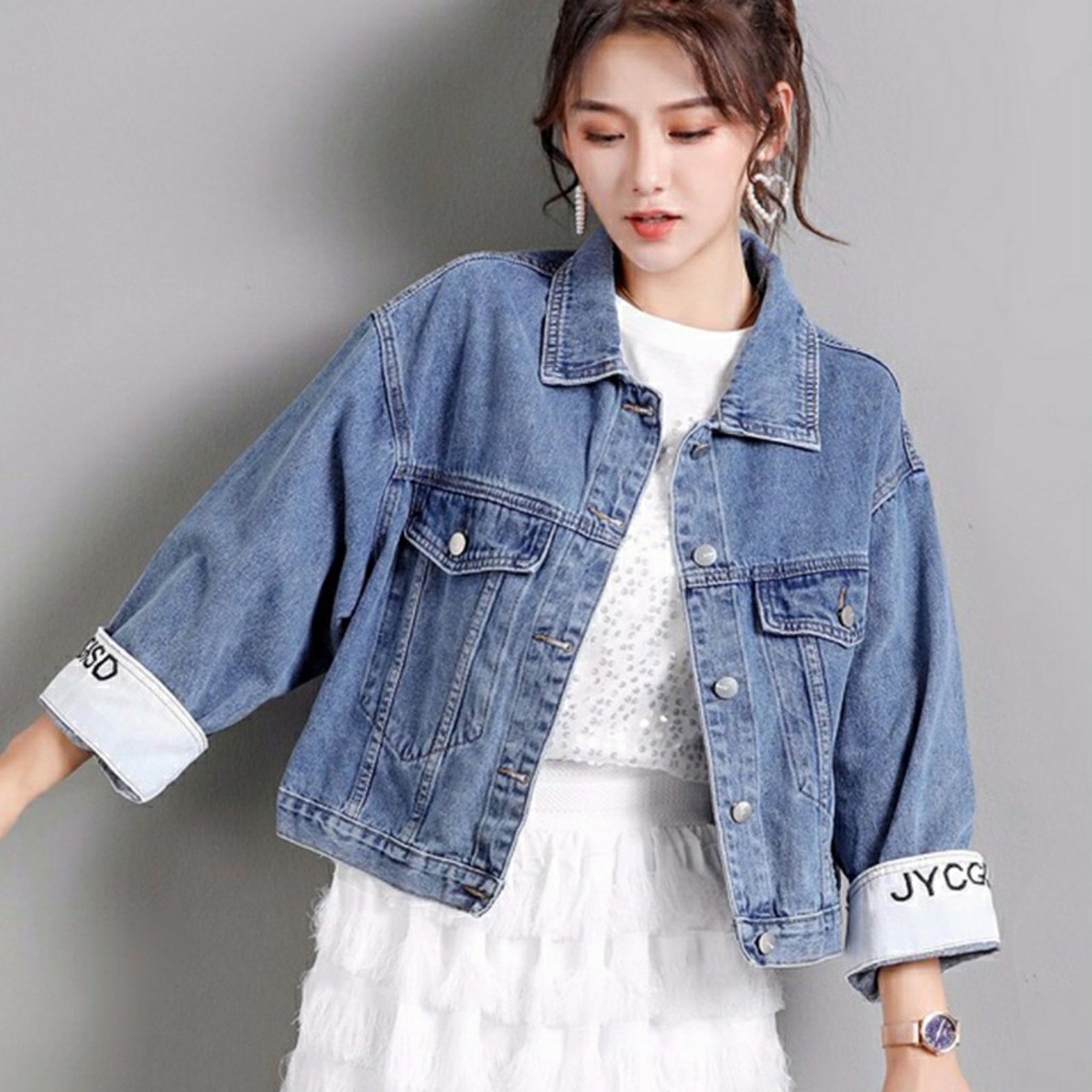 Áo khoác jean nữ xám xanh trơn cao cấp cưc đẹp form vừa dưới 58Kg hàng shop giá sỉ