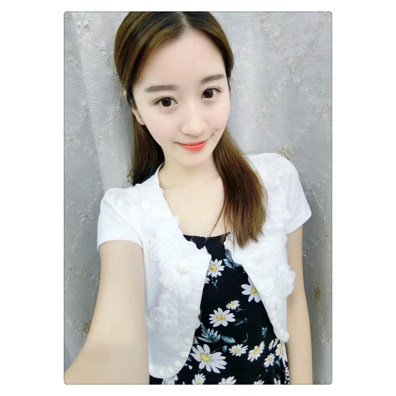 Áo Khoác Cardigan Ngắn Tay Phối Ren Chống Nắng Thời Trang Cho Nữ