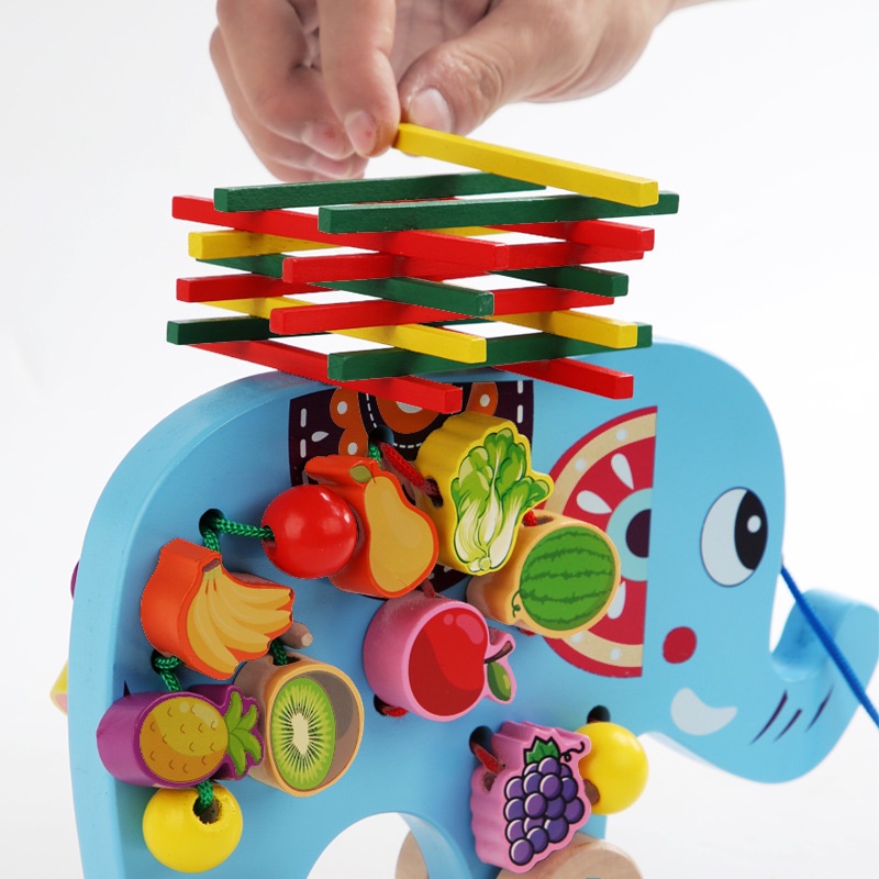 Đồ Chơi Gỗ Cho Bé Từ 3 Tuổi Xỏ Lỗ Xếp Cân Bằng Hình Con Vật Trái Cây Đáng Yêu