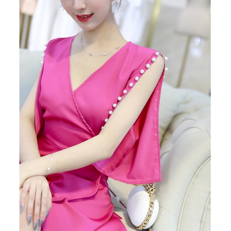 Đầm voan lụa tay lở suông tà xéo (hàng thiết kế cao cấp - nhiều size và màu)