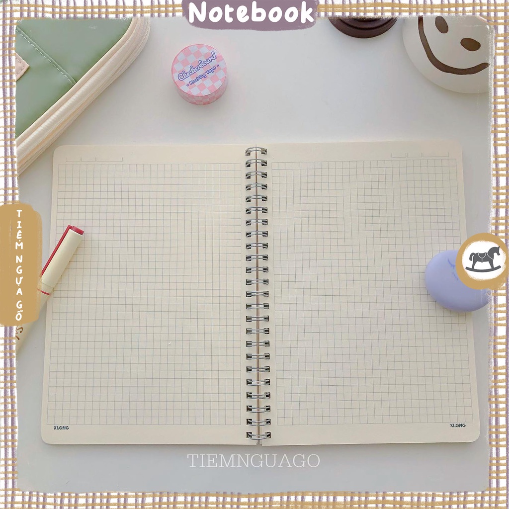 Sổ Lò Xo A5 Ruột Caro Màu Pastel 120 trang Giấy 100 gsm - Sổ tay ghi chép Klong - Tiệm Ngựa Gỗ