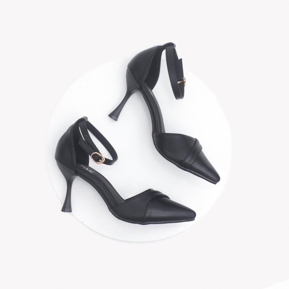 Giày Cao Gót 7cm Bít Mũi Quai Hậu Màu Đen Pixie X427 Ltu