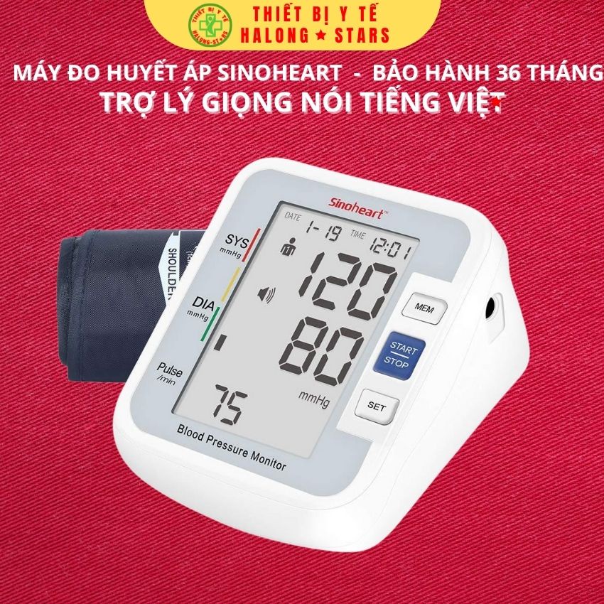 Máy đo, kiểm tra huyết áp điện tử Sinocare Sinoheart BA-801 Công Nghệ Đức - phiên bản có giọng nói thông minh