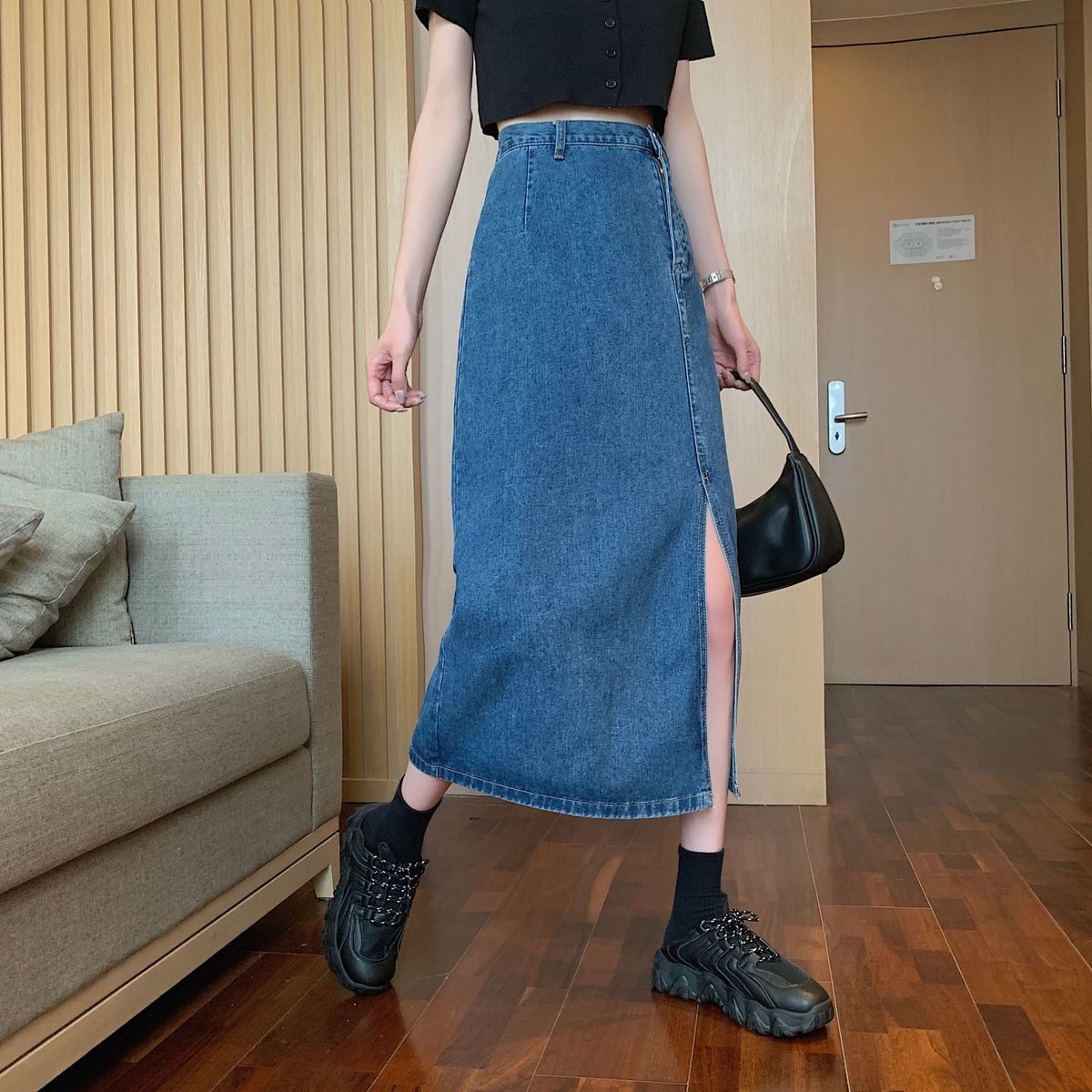 Chân Váy Denim Chữ A Lưng Cao Xẻ Tà Thời Trang Hè 2020 Cho Nữ | BigBuy360 - bigbuy360.vn