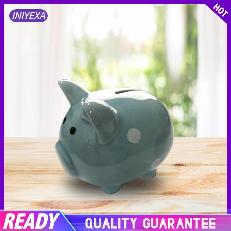 Ống heo tiết kiệm tiền mini bằng gốm màu xanh dương ngộ nghĩnh cho trẻ em/người lớn