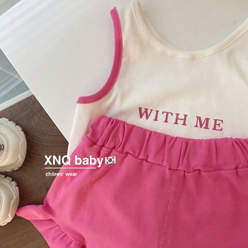 Set Áo Sát Nách In Chữ + Quần Short Thời Trang Hè Hàn Quốc Mới 2023 Cho Bé Gái