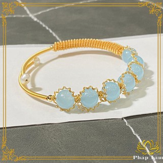 Vòng Tay Handmade 14k Đá Aquamarine Xanh Ngọc Bản Cao Cấp - Tâm Phong Thủy