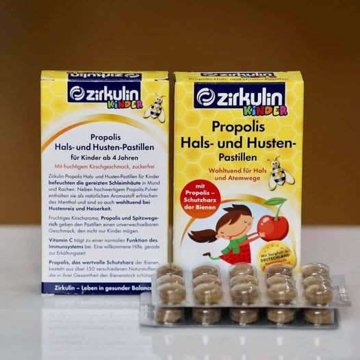 Kẹo ngậm ho trẻ em Zirkulin chiết xuất keo ong. DÙNG CHO TRẺ TỪ 4 TUỔI!!!