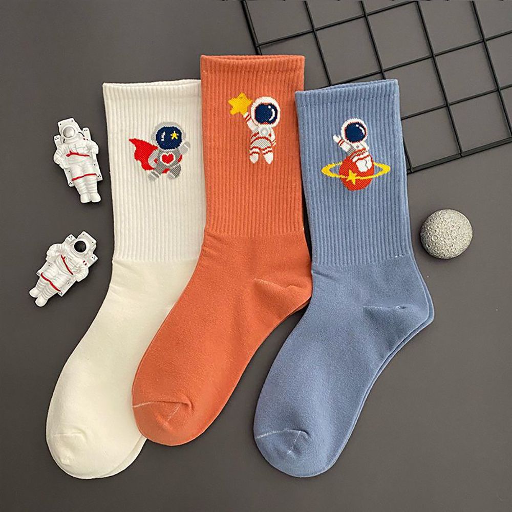 Vớ cổ trung mềm mại in hình phi hành gia hoạt hình dễ thương cho nam và nữ