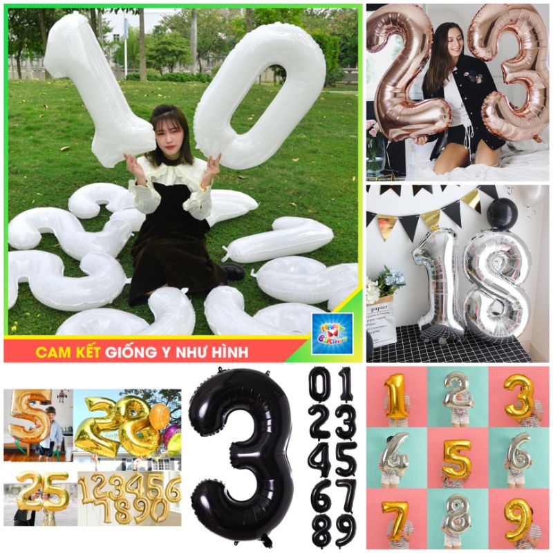 ( HOT TREND) tổng hợp bóng số màu trắng ,đen ,hồng gold,bạc size ĐẠ Icao 80 cm trang trí sinh nhật,thôi nôi, kỷ yếu