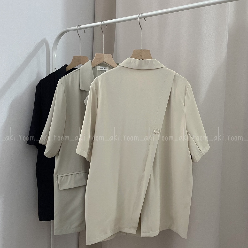 Áo blazer một lớp cộc tay có túi nắp lưng xẻ chéo 9662