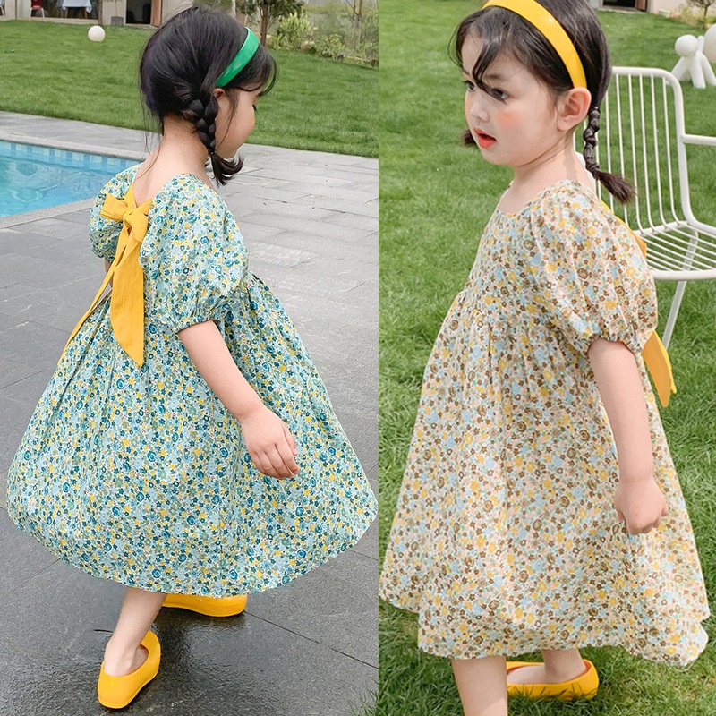 Đầm Công Chúa Tay Ngắn Hở Lưng In Hoa Dễ Thương Cho Bé Gái