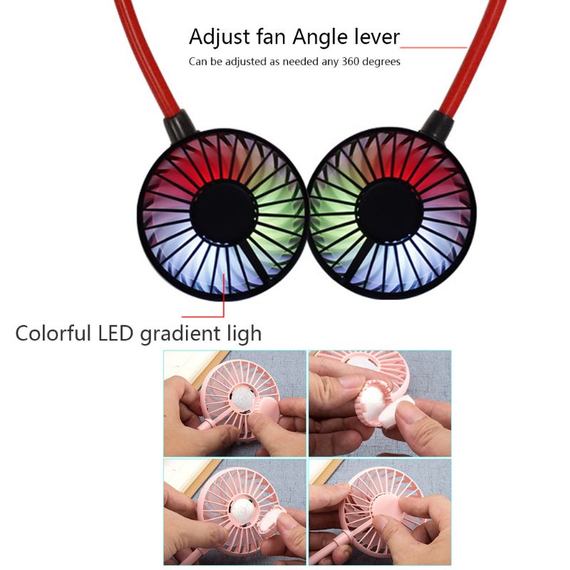 Quạt Đôi Thể Thao Đeo Cổ Sạc Pin 2000MA USB Có Đèn Ban Đêm
