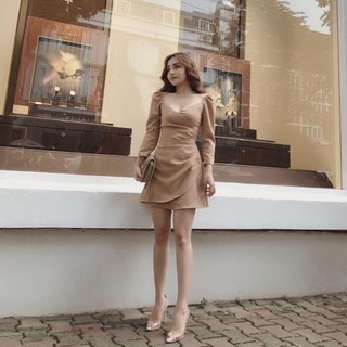Đầm dự tiệc dạo phố xếp li tay dài dễ thương - combo my nhung Siêu Hot