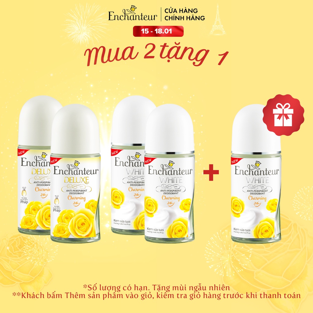 Combo 2 Lăn khử mùi nước hoa/ trắng da Enchanteur Charming 50ml/ Chai