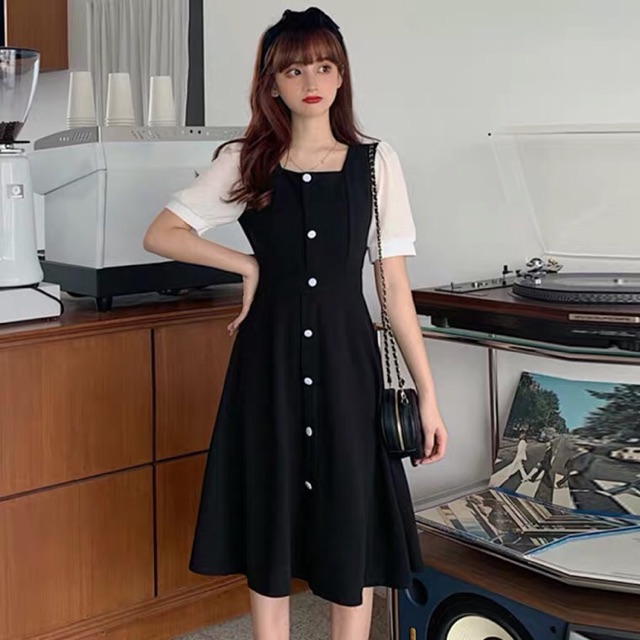 Váy cổ vuông khoá dọc cho con bú siêu che khuyết điểm