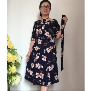 Đầm Dáng Xòe Trung Niên - Chất Vải Lụa Nhật Mềm Rũ - Size 50Kg Đến 74Kg