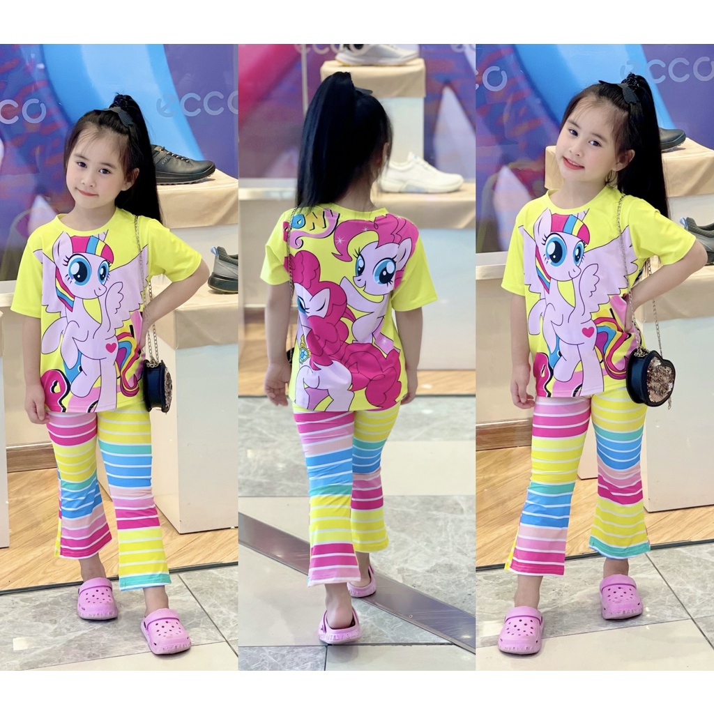 Đồ Bộ Bé Gái 8-40 Kg Set Quần Dài Ống Loe Áo Cộc Tay Thun Lạnh 3D Trẻ Em In Hoạt Hình Hot Trend Đẹp Homie Kids