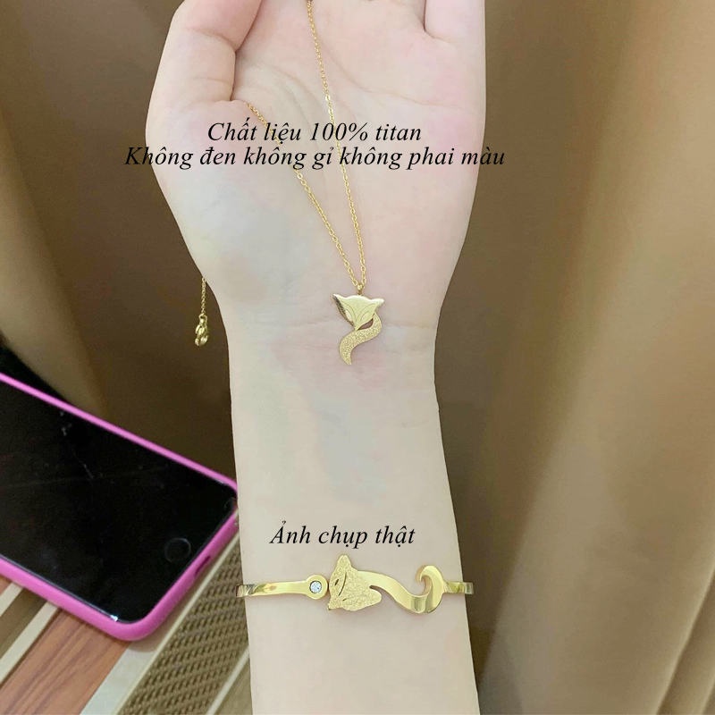 Vòng tay titan nữ không gỉ thiết kế mặt hồ ly ánh kim sa lung linh trang sức titan cao cấp thời thượng
