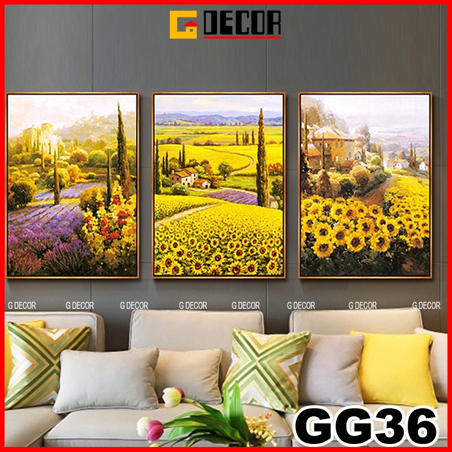 Tranh treo tường canvas khung gỗ 3 bức phong cách hiện đại Bắc Âu tranh phong cảnh trang trí phòng khách phòng ngủ 36