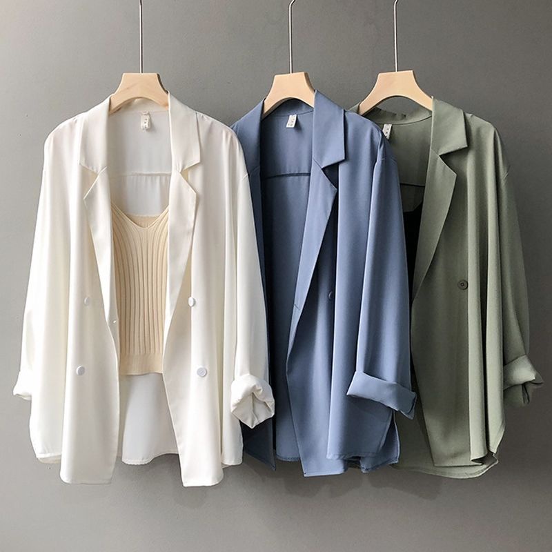  Áo khoác blazer chất liệu chiffon mỏng thiết kế dáng rộng phong cách Hàn Quốc