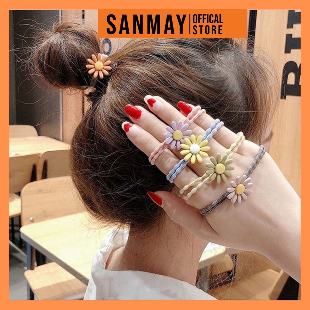 Dây cột tóc Hàn Quốc SANMAY Thun Buộc Tóc Nơ Vải Nữ Hoa Cúc Dễ Thương Đơn Giản Scrunchies PK001