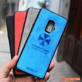 Ốp lưng samsung s9 vân da khắc hình cây dù viền chỉ