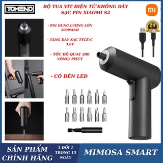 Máy khoan xiaomi mijia s2 không dây , máy bắn đinh tặng kèm 12 đầu vít , bộ tua vít đa năng , sạc pin 2000mah