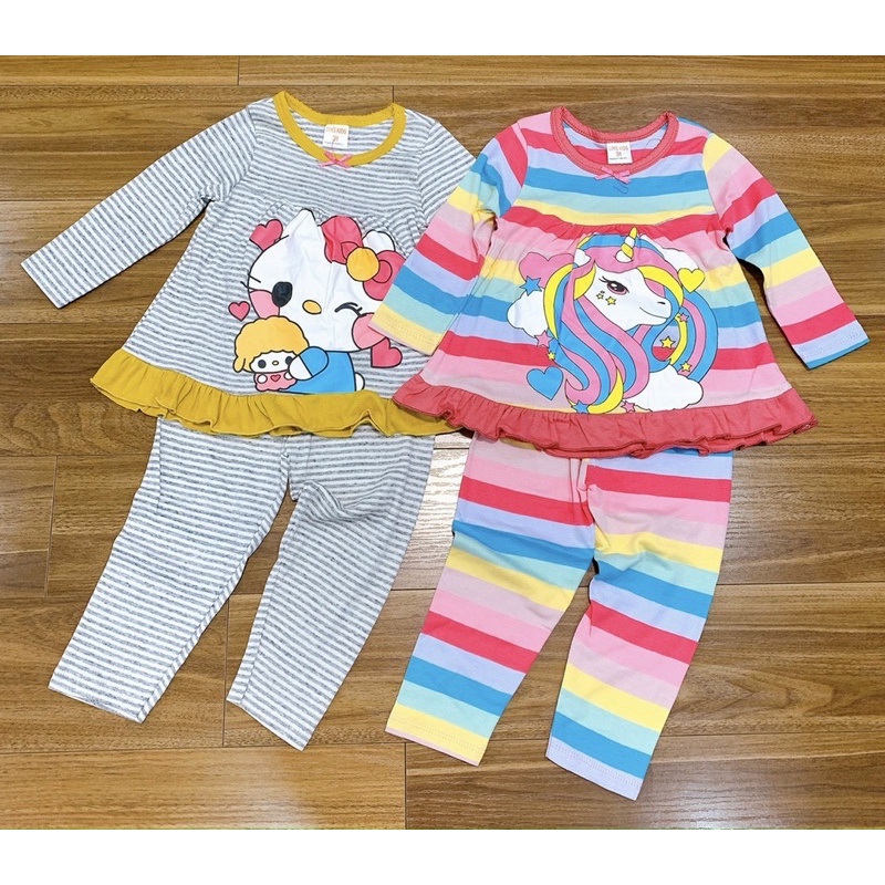 Bộ dài tay bèo gấu cotton borip bé gái kẻ ngang (Sz 10-22kg)