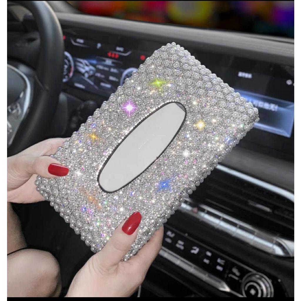 Hộp Khăn Giấy Để Taplo Xe Ô Tô Đính Đá Ngọc Hàng Cao Cấp