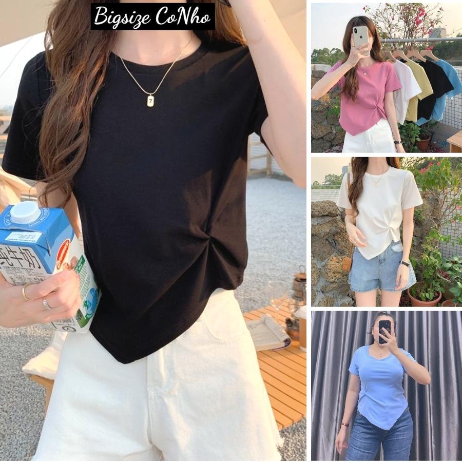 Áo thun nữ vạt chéo rúm xẻ sườn cộc tay ngắn cổ tròn hàng đẹp bigsize nữ kiểu nhún eo A45