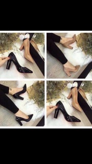 Giầy gót vuông da bóng 7 phân