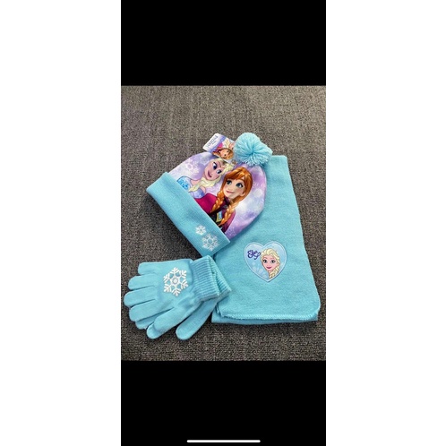 Sét KHĂN +MŨ +GĂNG TAY  3in1 hình Elsa cho bé gái