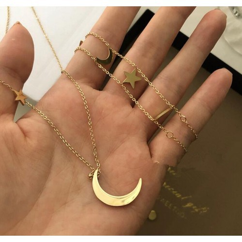 Bộ 2 Sợi Dây Chuyền Choker Trăng Sao Titan Ko Đen TT 2974