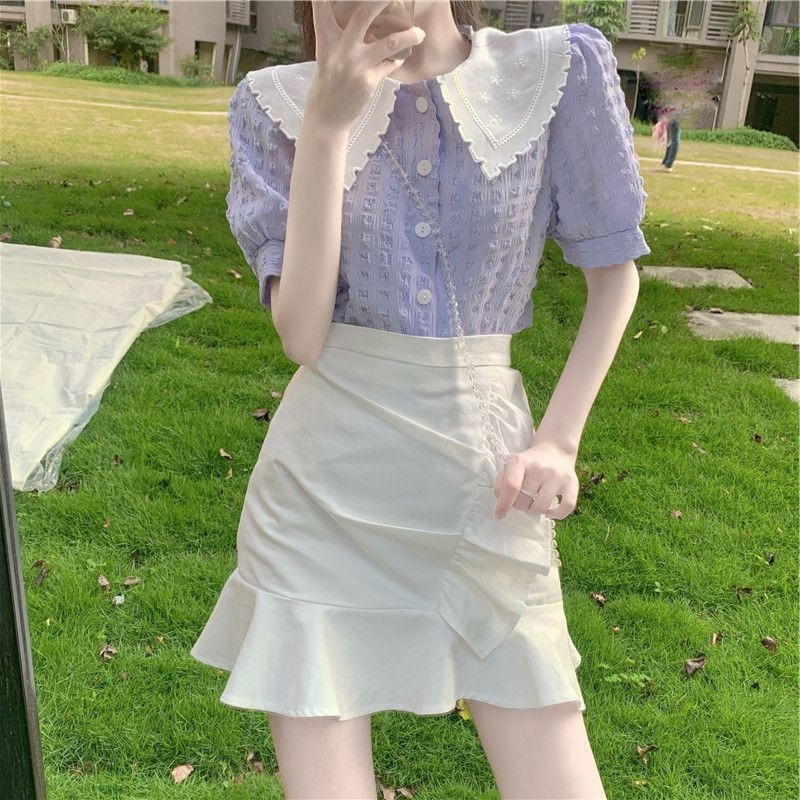 Áo Sơ Mi Ngắn Tay Cổ Búp Bê Thời Trang Mùa Hè Hàn Quốc 210512 | BigBuy360 - bigbuy360.vn