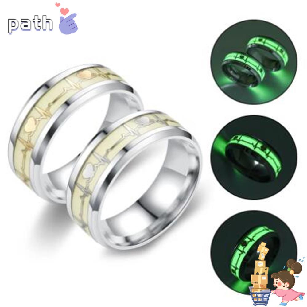 Nhẫn thép không gỉ hình nhịp tim phát sáng thời trang cho cặp đôi