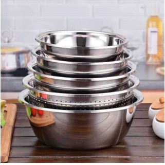 [ HOT HIT ] Sét bộ rổ inox 5 món chi tiết gồm 4 chậu kèm 1 rổ inox siêu đẹp, tiện dụng