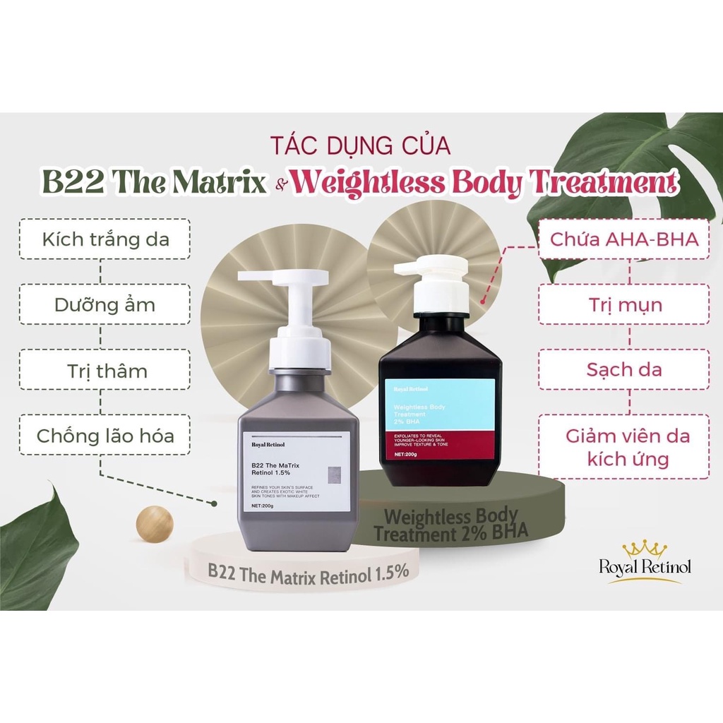 [CHÍNH HÃNG] Royal Retinol B22 The Matrix - Kem Ủ Kích Trắng Body Retinol 1.5% (chai 200g) - XUKA.cosmetics