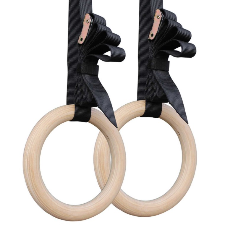 VÒNG TREO XÀ RINGS GỖ GYMNASTIC CÓ VẠCH CHỈNH 32mm kèm dây bản 38mm