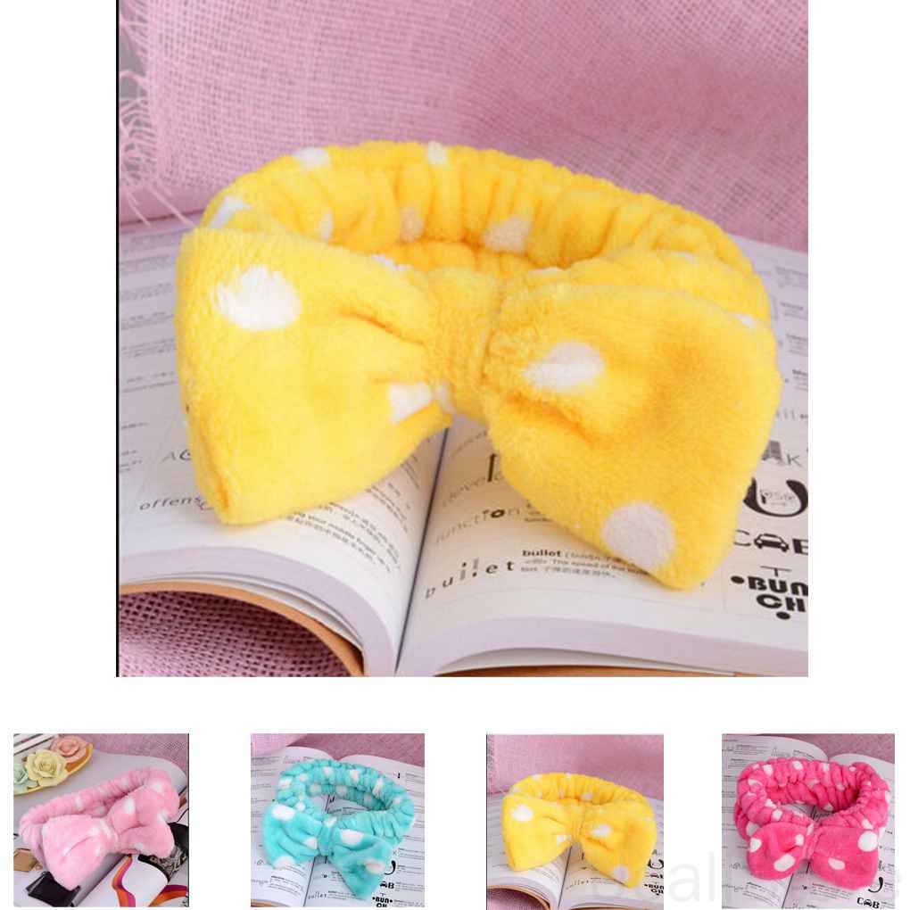 Băng đô cài tóc phối nơ họa tiết chấm bi kẻ sọc dễ thương bằng chất liệu mềm mại dùng cài tóc khi trang điểm/ mát xa