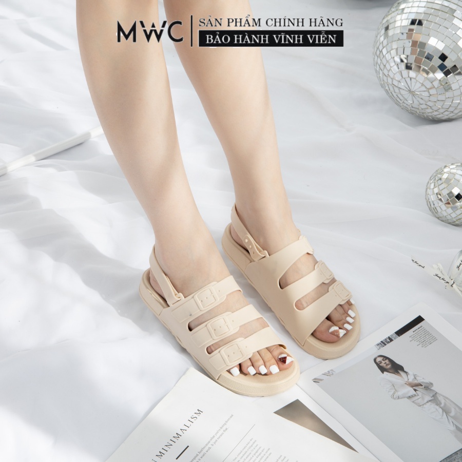 Giày Sandal Nữ MWC Đế Bằng Quai Ngang Cao Su Dẻo NUSD- 2858