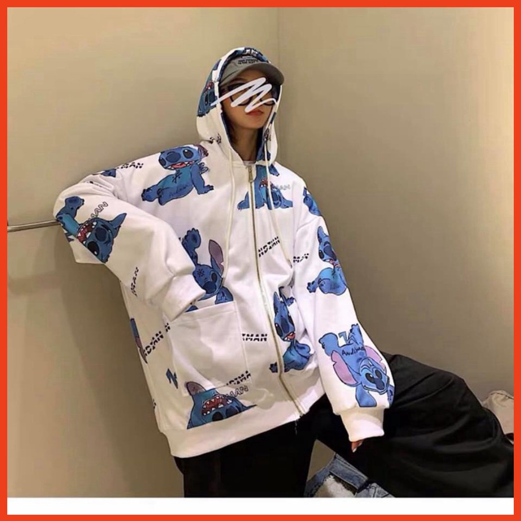 🌈𝗡𝗘𝗪 𝗔𝗥𝗥𝗜𝗩𝗔𝗟💢 Áo Khoác Nỉ Oversize Hình Stitch Xanh Siêu Xinh Dáng Rộng Unisex