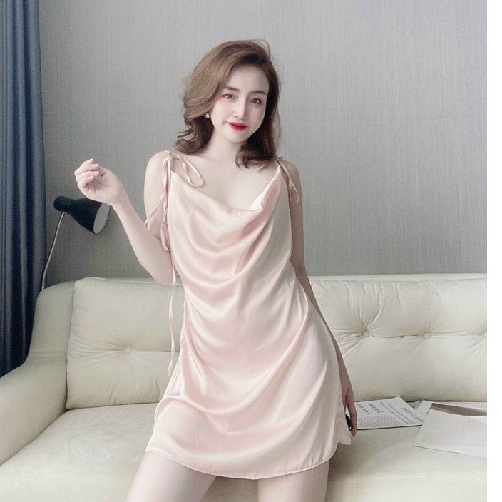 Đầm ngủ sexy váy ngủ 2 dây gợi cảm TUTA chất lụa satin cao cấp thiết kế cổ đỗ hở lưng quyến rũ - MK07