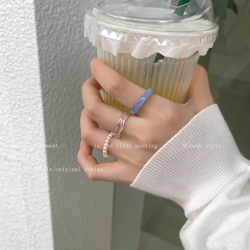 IF ME Nhẫn   nhựa đính ngọc trai nhiều màu sắc thời trang cho nữ
