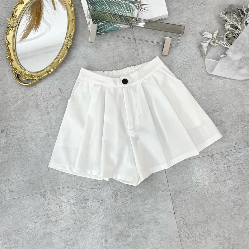 Quần sooc ống rộng xếp ly chun sau basic - Quần sôc giả váy siêu dễ mix đồ xinh xắn Vintage