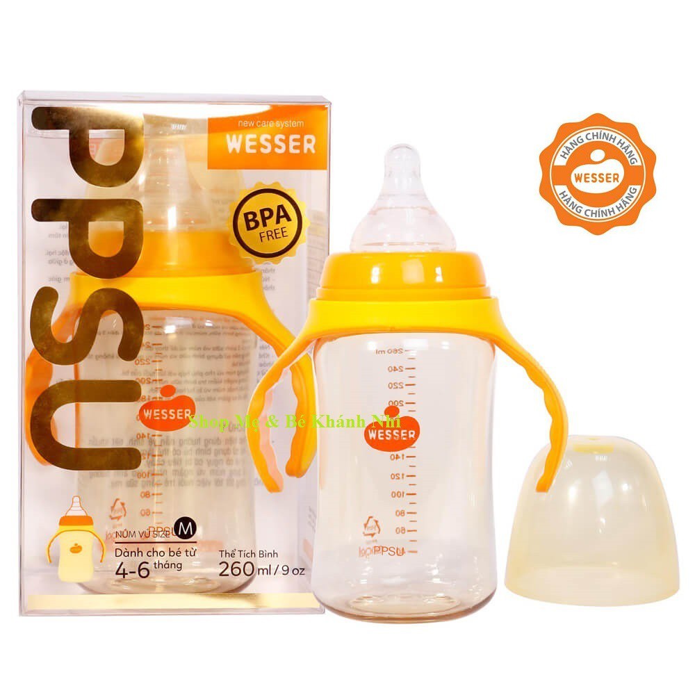 [Mã 267FMCGSALE giảm 8% đơn 500K] Bình Sữa Wesser Cổ Rộng PPSU 260ml  FREESHIP  Bình Sữa Cổ Rộng Wesser PPSU 260ml